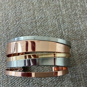 Elegant Silver, Gold, and Rose Gold Bangle Set